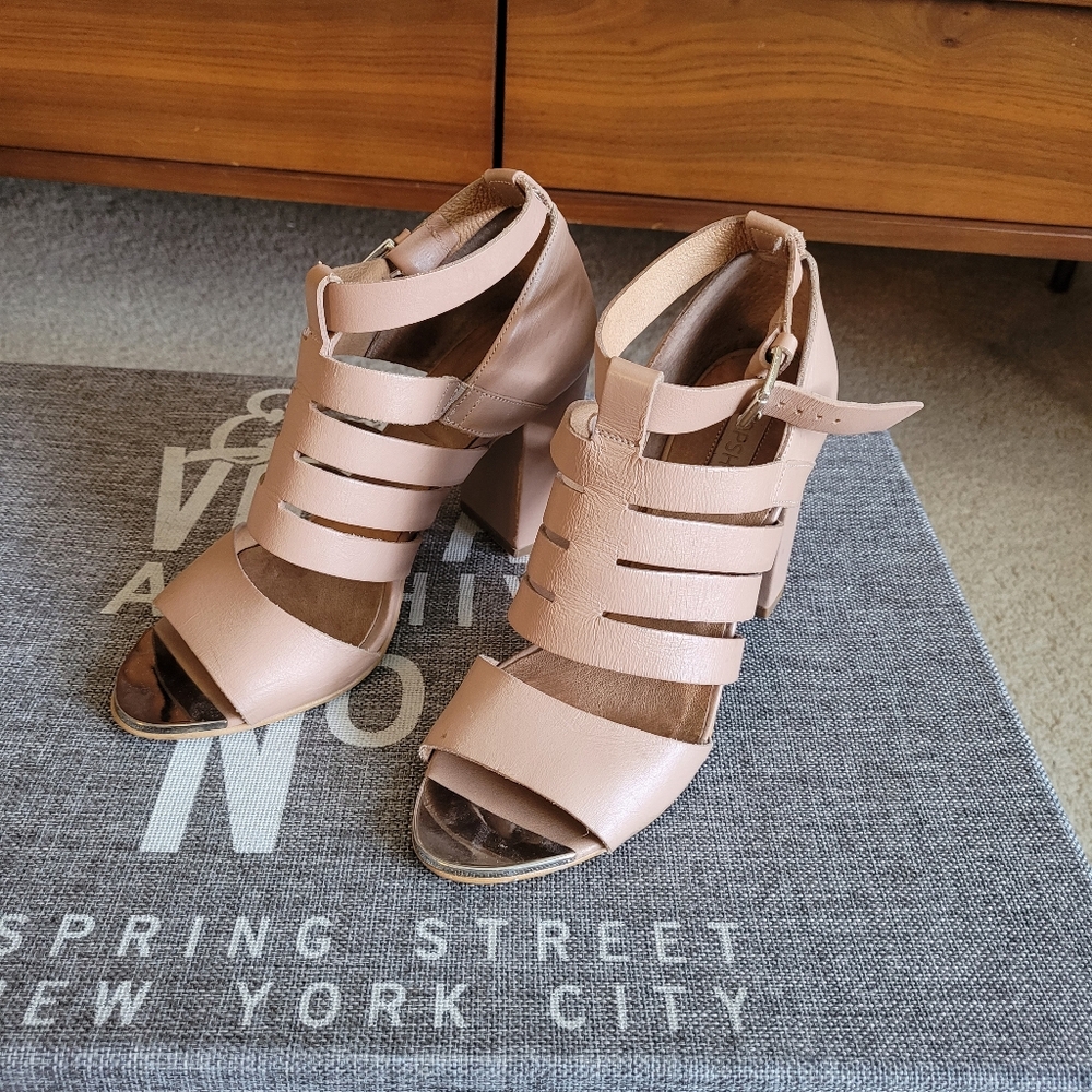 Topshop Tan Strappy Heels, Size 6/36